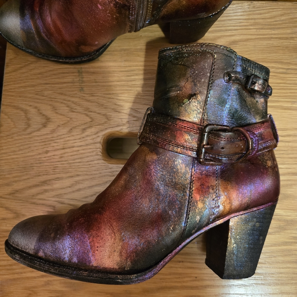 HANDCRAFTED Upcycled Leather Boots HANDPAINTED Size 9M Ankle Bootie Wearable Art - Picture 11 of 17